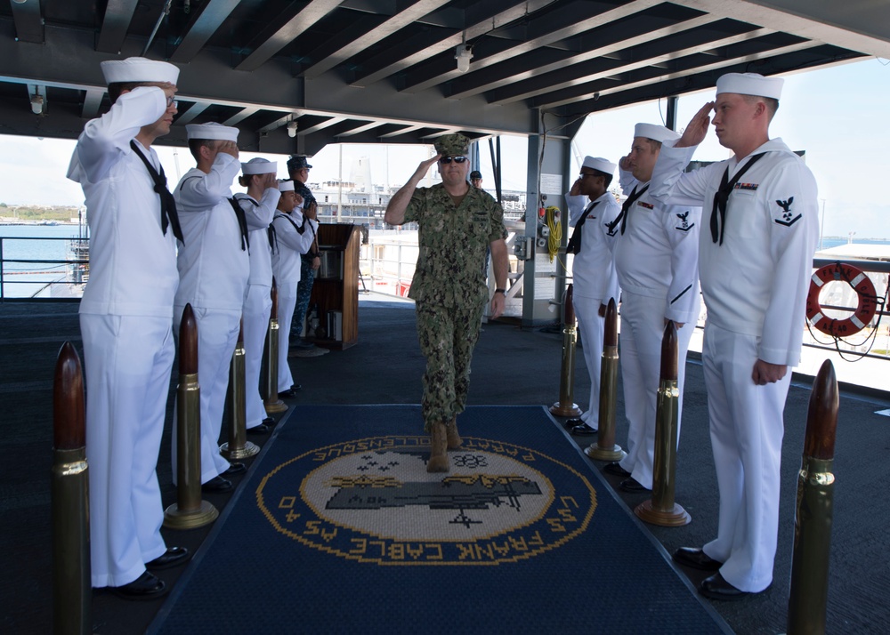 Rear Adm. James Waters visits USS Frank Cable (AS 40)