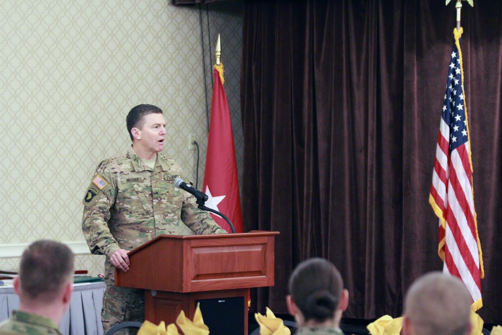 BG JP McGee ARCYBER DCG, talks to TFE Soldiers