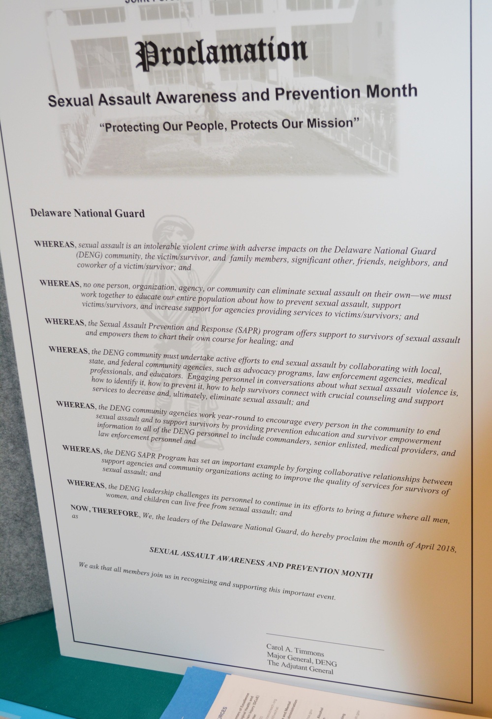 General Timmons signs proclamation in support of sexual assault prevention efforts