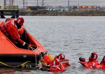 Coast Guard crewmembers train for emergency situations in Bayonne, New Jersey