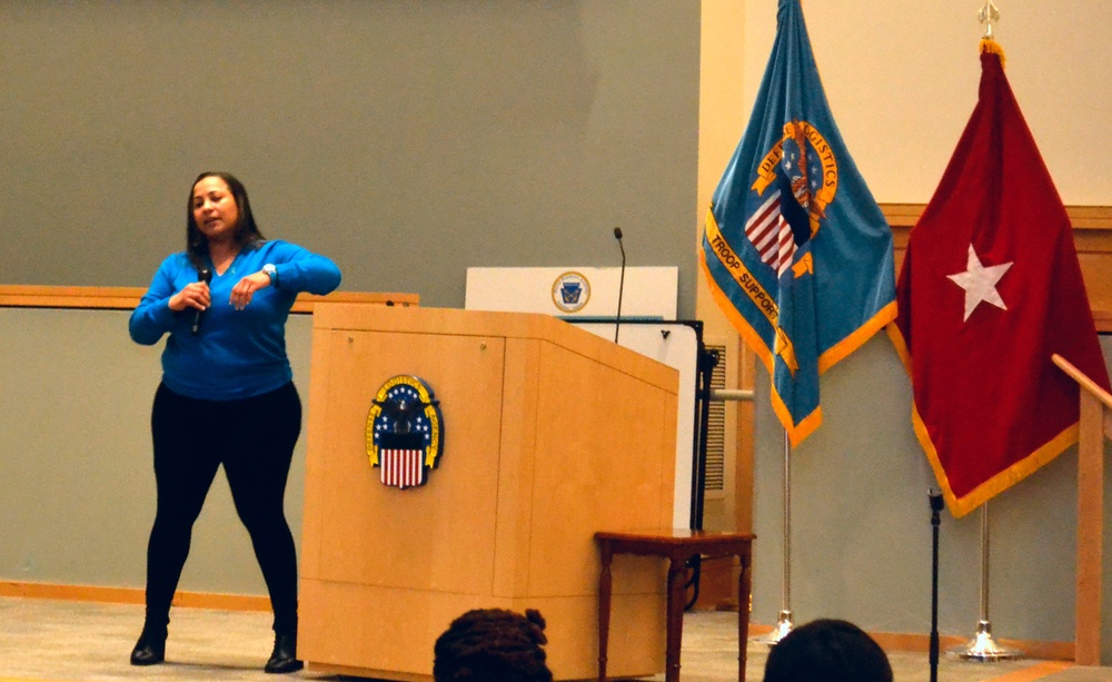 Philadelphia police officer Deborah Grooms shares her story of survival after sexual assault at the DLA Troop Support &quot;Speak Up, Stand Up&quot; empowerment event April 4 in Philadelphia.