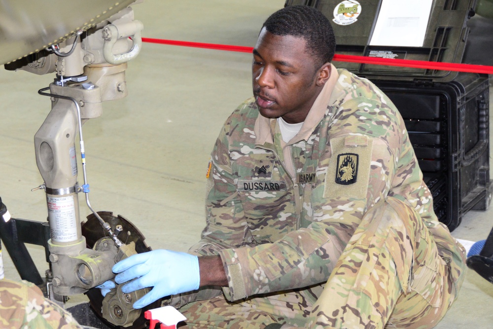 B Company, 1st General Support Aviation Battalion, 214th Aviation Regiment 400 hours phase maintenance on an CH-47 Chinook