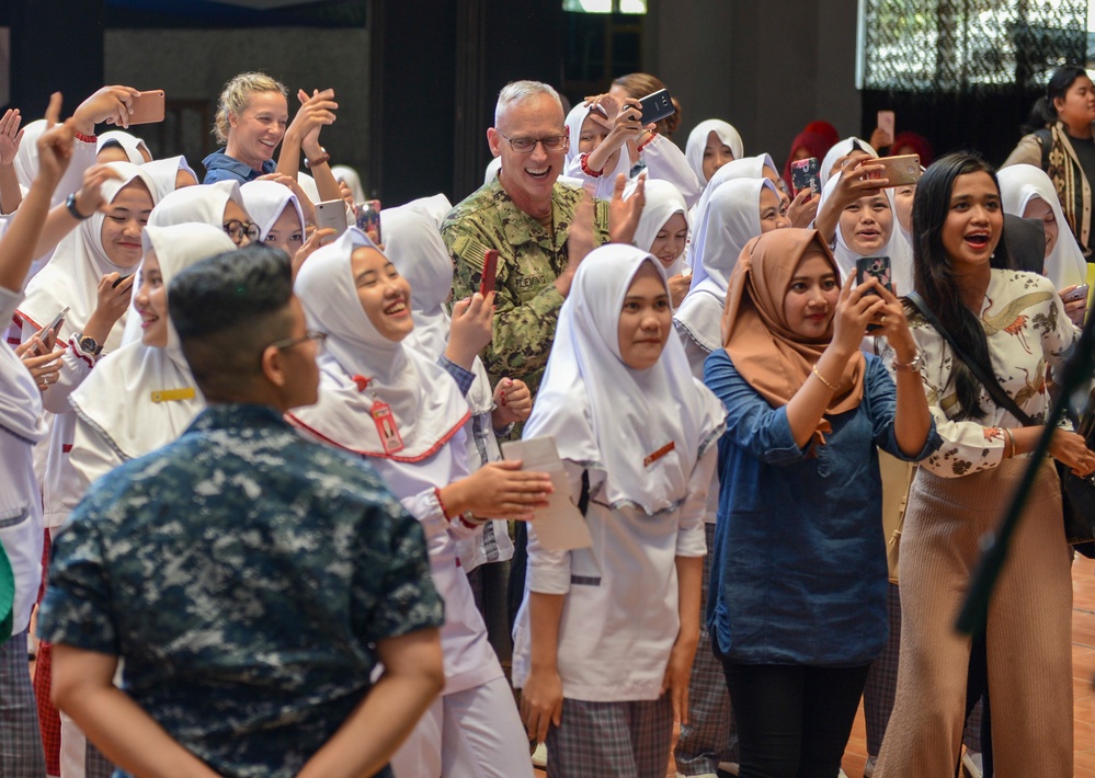 U.S. Pacific Fleet Band plays at a nursing school in Bengkulu, Indonesia.