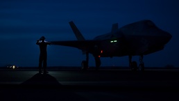 U.S. Marines refuel and hot load F-35s