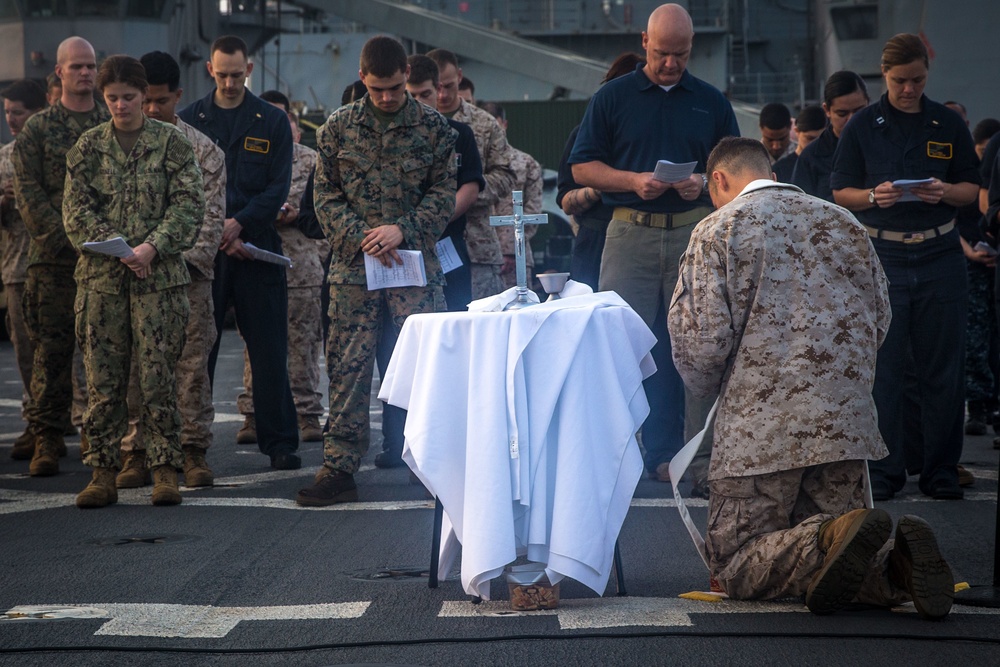 Marines, Sailors celebrate Easter Sunday aboard USS Oak Hill