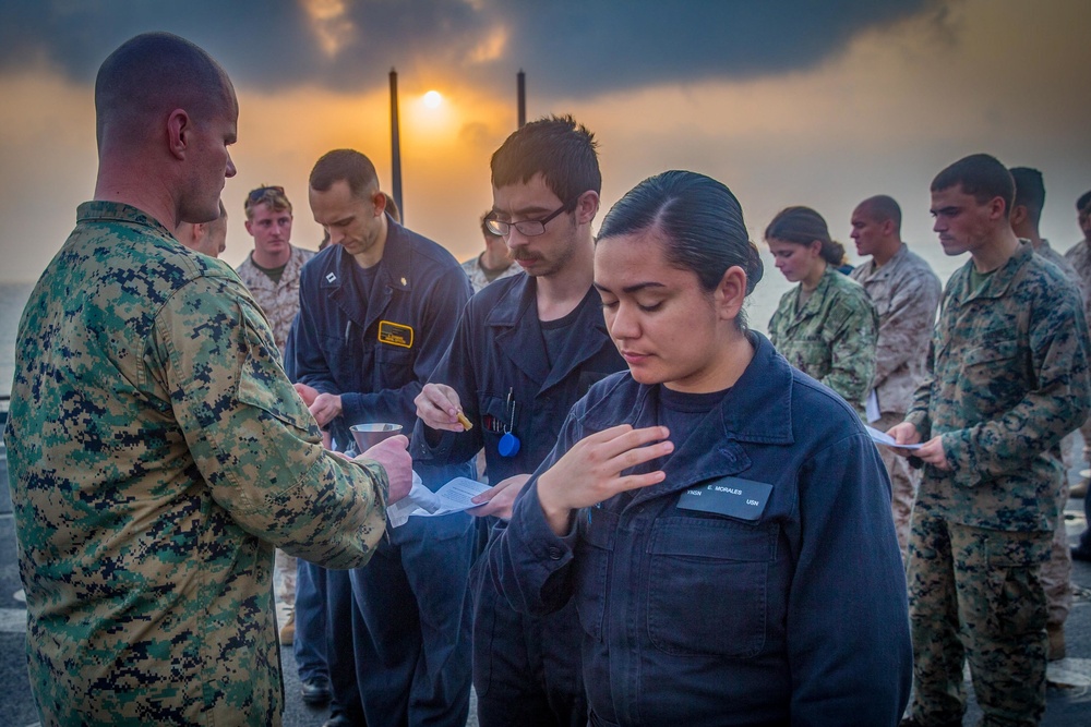 Marines, Sailors celebrate Easter Sunday aboard USS Oak Hill