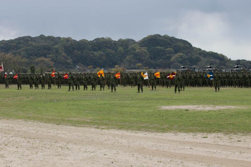 BLT 1/1 Marines work alongside JGSDF during Japanese Amphibious Rapid Deployment Brigade’s unit-activation ceremony