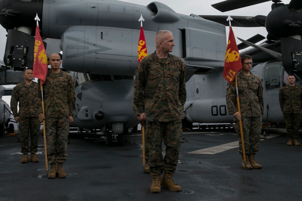 The 31st MEU holds formation aboard the USS Wasp