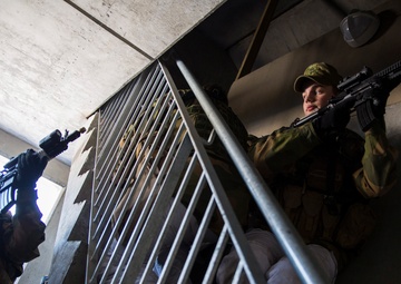Marines, Norwegian soldiers conduct integrated close quarters combat training