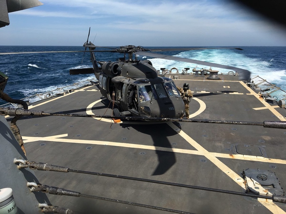 244th AHB and 1-126 GSAB sails onboard USS Higgins, conducts helicopter deck landing operations
