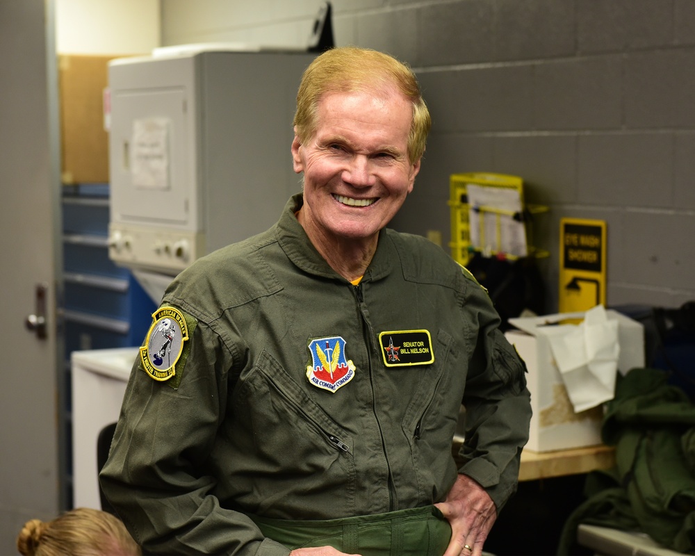 Senator Bill Nelson receives familiarization flight at Tyndall