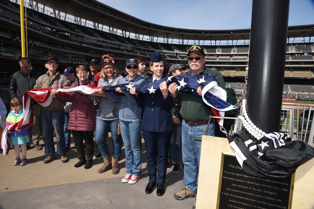 119th Wing member joins her father for flag raising at Minnesota Twins baseball game