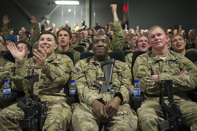 Soldiers in Afghanistan watch &quot;Star Wars: The Force Awakens&quot;