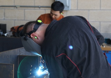 Army Engineer School Regimental CSM visits 602nd MSC welders.