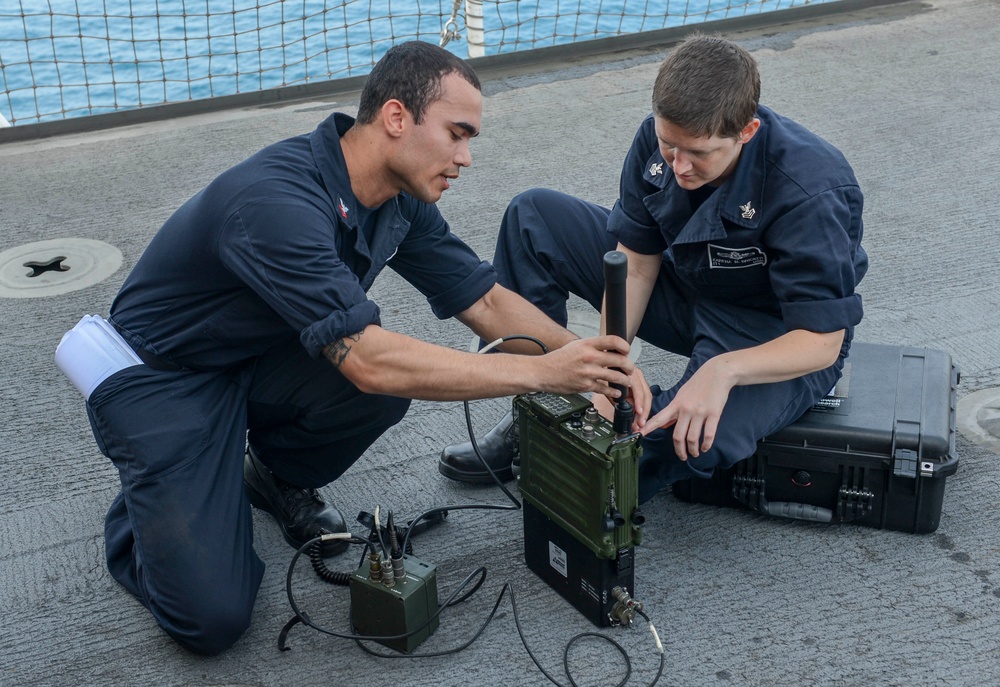 Service members conduct communications training aboard USNS Mercy