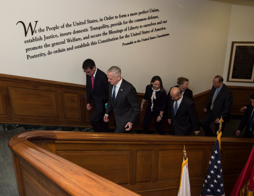 Defense Secretary James N. Mattis meets with Japanese Foreign Minister Taro Kono