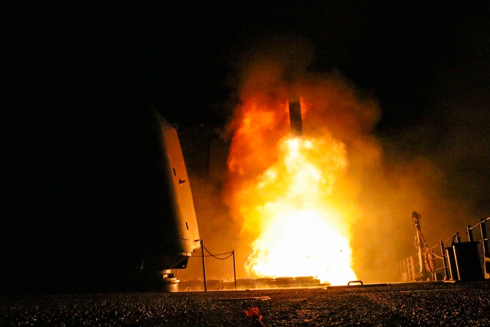 USS Monterey (CG 61) fires a Tomahawk land attack missile