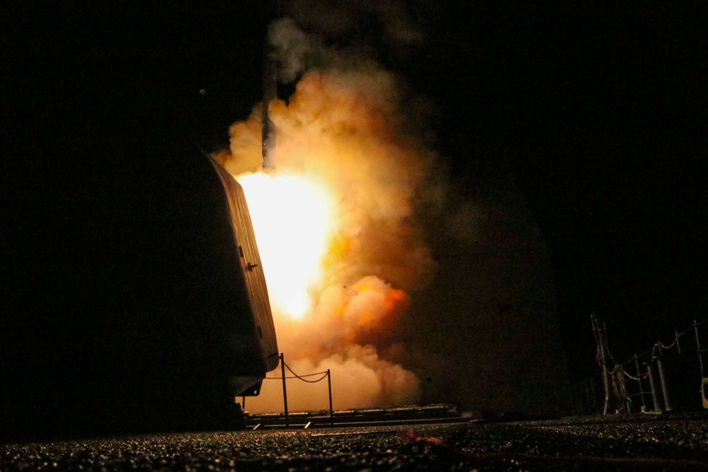 USS Monterey (CG 61) fires a Tomahawk land attack missile