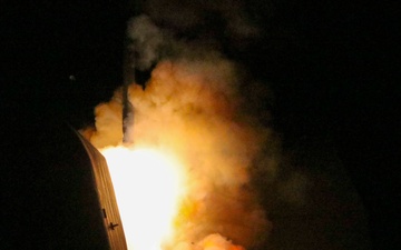 USS Monterey (CG 61) fires a Tomahawk land attack missile