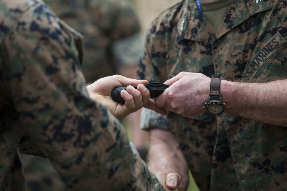 Together as a team, Hawaii Marines receive instructor tab