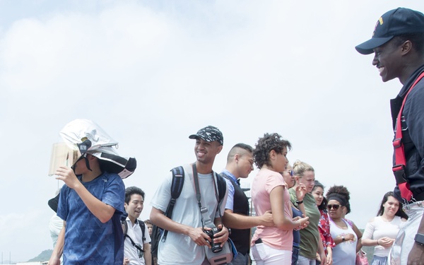 USS Bonhomme Richard (LHD 6) hosts open ship tours during White Beach Festival in Okinawa, Japan.