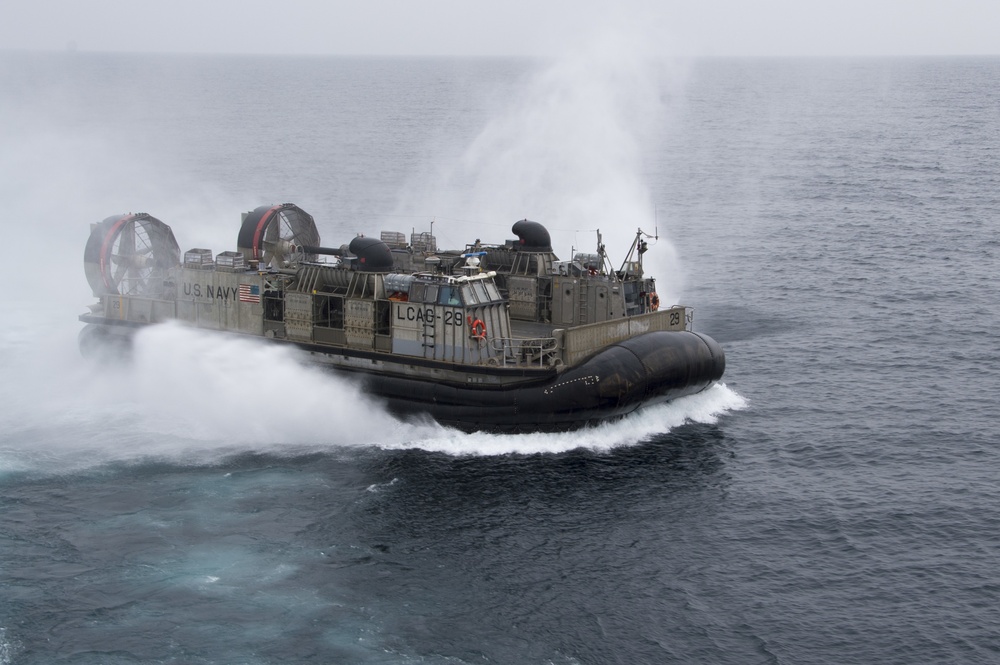Naval Beach Unit (NBU) 7 departs USS Bonhomme Richard (LHD 6) for the final time.