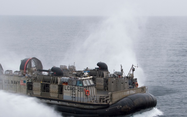 Naval Beach Unit (NBU) 7 departs USS Bonhomme Richard (LHD 6) for the final time.