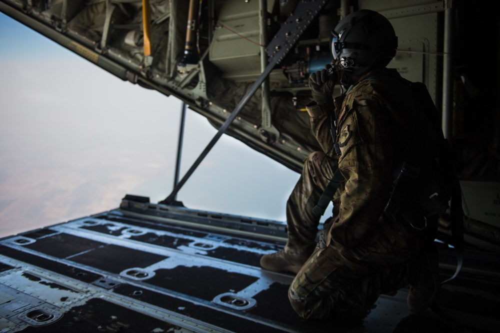 Pararescue Airmen practice military free fall