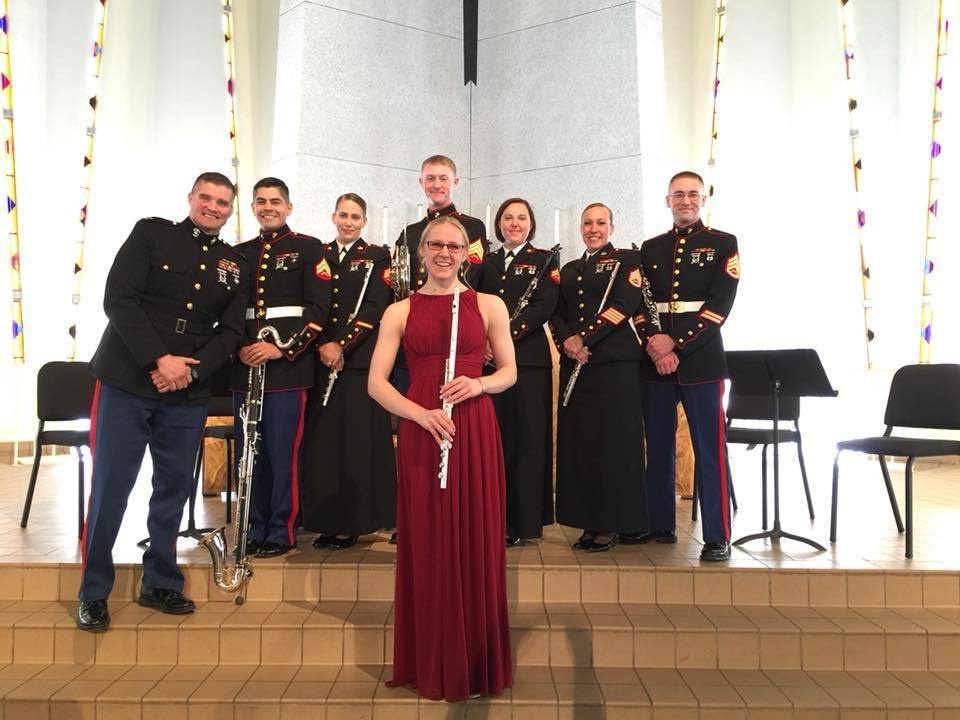 Future Marine musician conducts final Gustavus recital alongside 2nd Marine Division Band Woodwind Quintet.