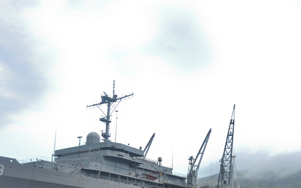USS Emory S. Land (AS 39) is moored at Commander, Fleet Activities Sasebo during a deployment