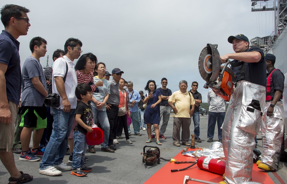 USS Bonhomme Richard (LHD 6) hosts open ship tours during White Beach Festival in Okinawa, Japan.
