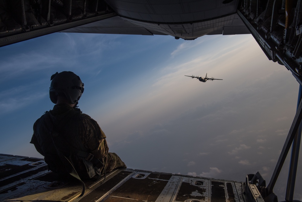 Pararescue Airmen practice military free fall