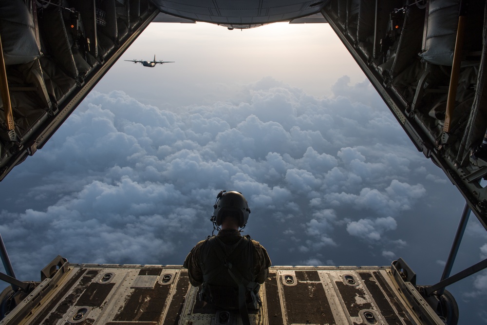 Pararescue Airmen practice military free fall