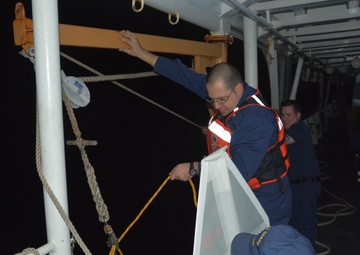 Coast Guard Cutter Alert launches the mini-boat Boat-A-Lahti