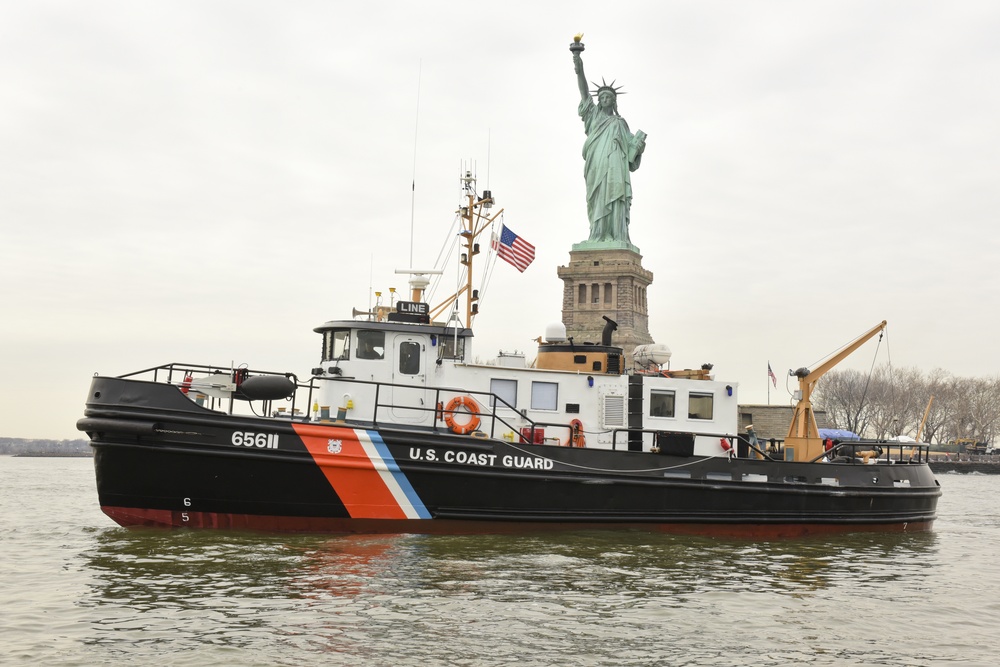 Coast Guard Cutter Line sits off Liberty Island