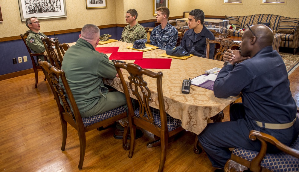 GHWB commanding officer speaks with Sailors