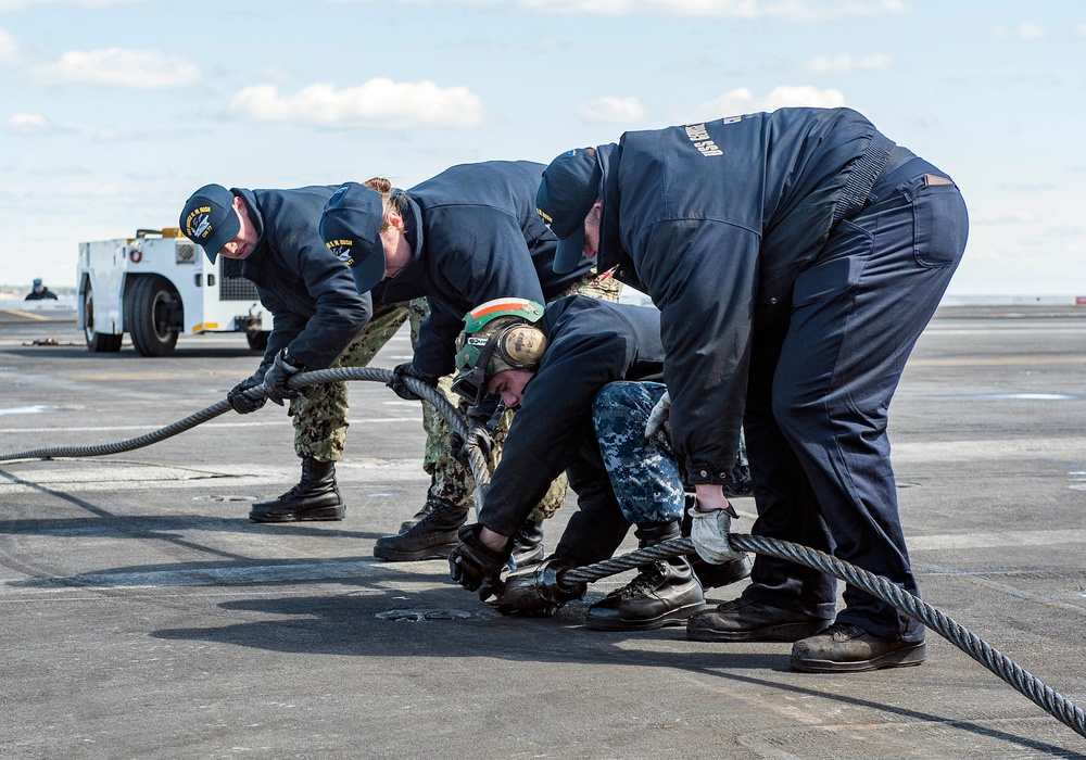 GHWB Sailors Conduct Flight Deck Maintenance