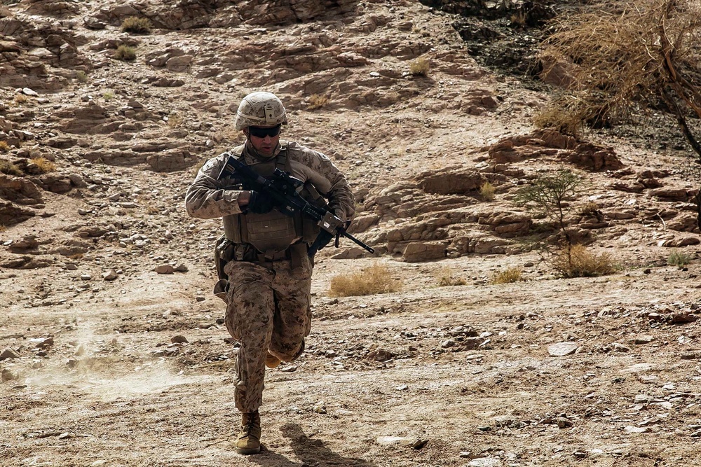 Fox Company rehearses prior to live-fire training during Eager Lion 2018