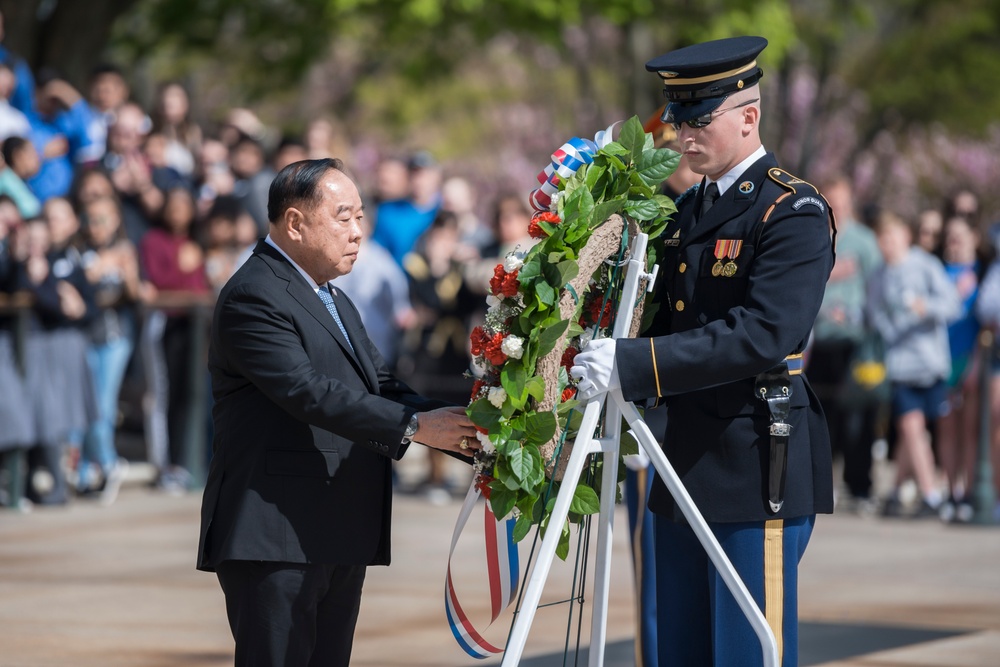 Thailand Deputy Prime Minister and Minister of Defense Prawit Wongsuwon Participates in an Army Special Honors Wreath-Laying Ceremony at the Tomb of the Unknown Soldier