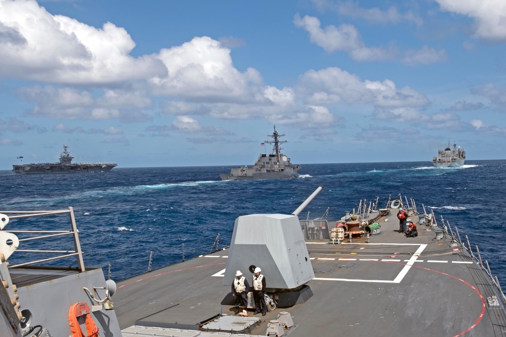 Forrest Sherman is underway for a scheduled deployment as part of the Harry S. Truman Carrier Strike Group. With USS Harry S. Truman (CVN 75) as the flagship, deploying strike group assets include staffs, ships, and aircraft o Carrier Strike Group EIGHT..