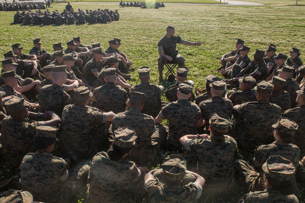 Drill instructors take off their campaign covers to mentor new Marines on Parris Island