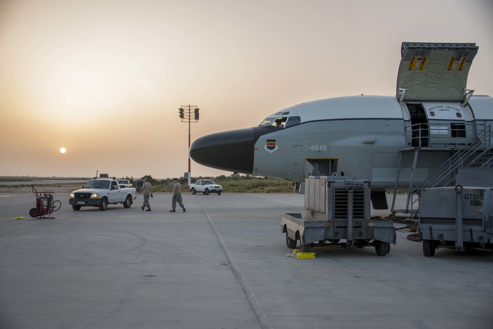 U.S. Air Force 21st Expeditionary Reconnaissance Squadron RC-135 Night Flight