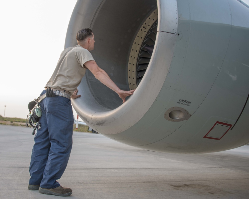 U.S. Air Force 21st Expeditionary Reconnaissance Squadron RC-135 Night Flight