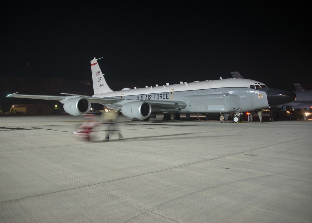 U.S. Air Force 21st Expeditionary Reconnaissance Squadron RC-135 Night Flight
