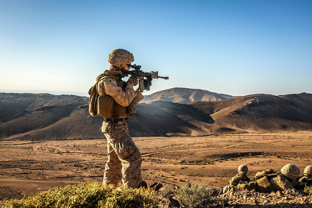 Fox Co scales mountains, engages enemy during force-on-force exercise in Jordan