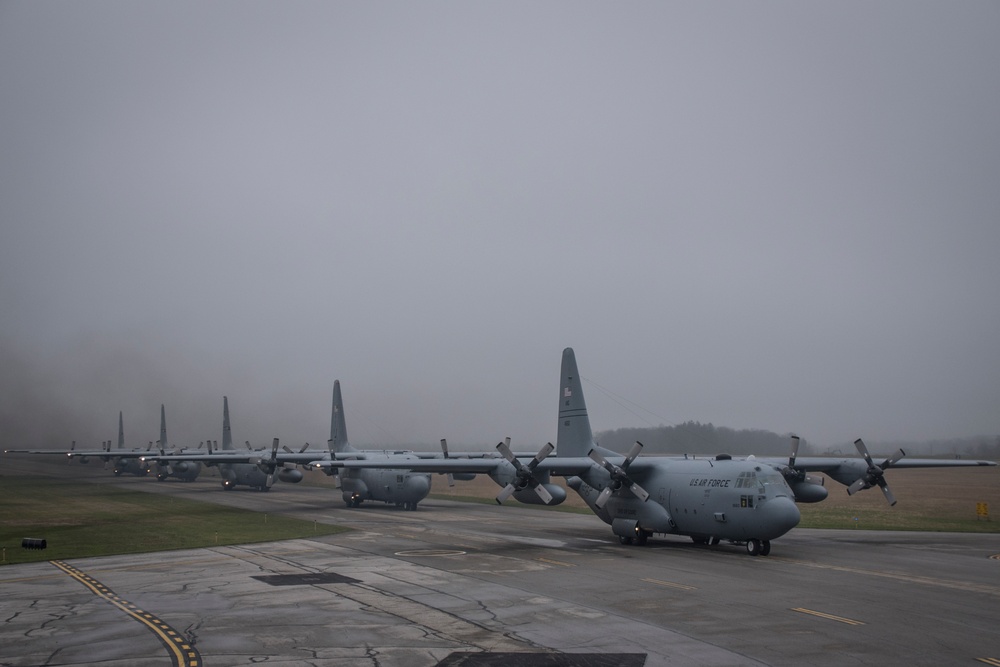 Five ship formation flight at 179th Airlift Wing