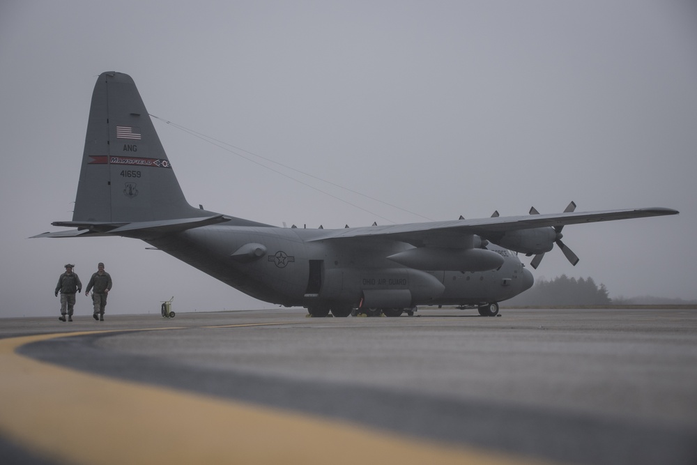 Five ship formation flight at 179th Airlift Wing