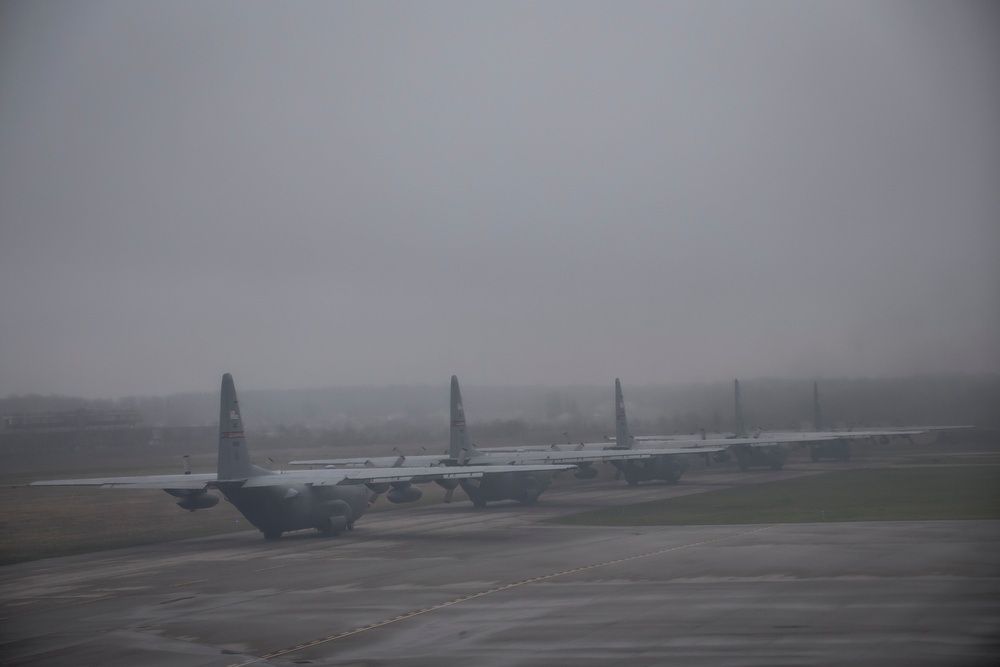 Five ship formation flight at 179th Airlift Wing