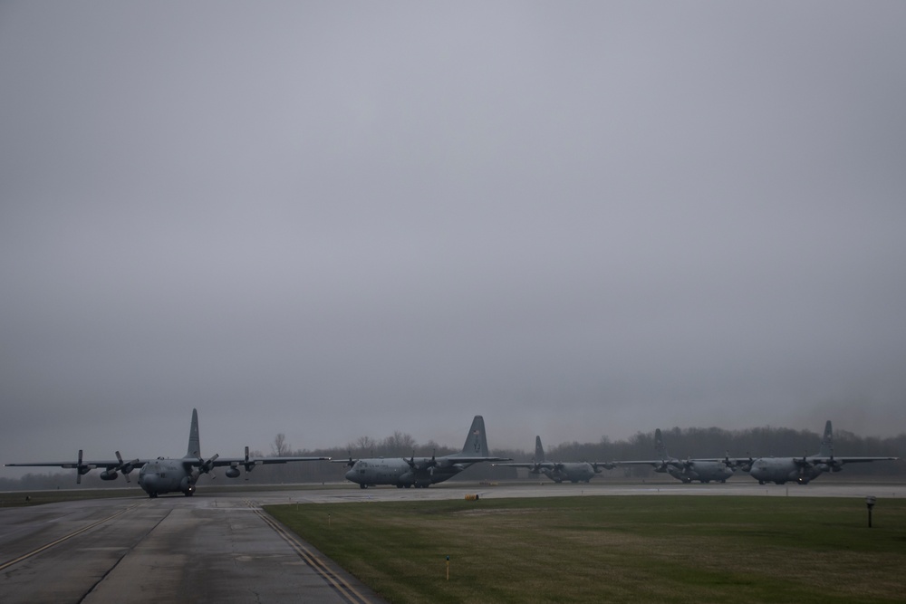 Five ship formation flight at 179th Airlift Wing