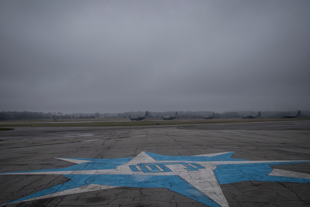 Five ship formation flight at 179th Airlift Wing